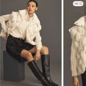 Anthropologie Ivory Woven Puffer Vest